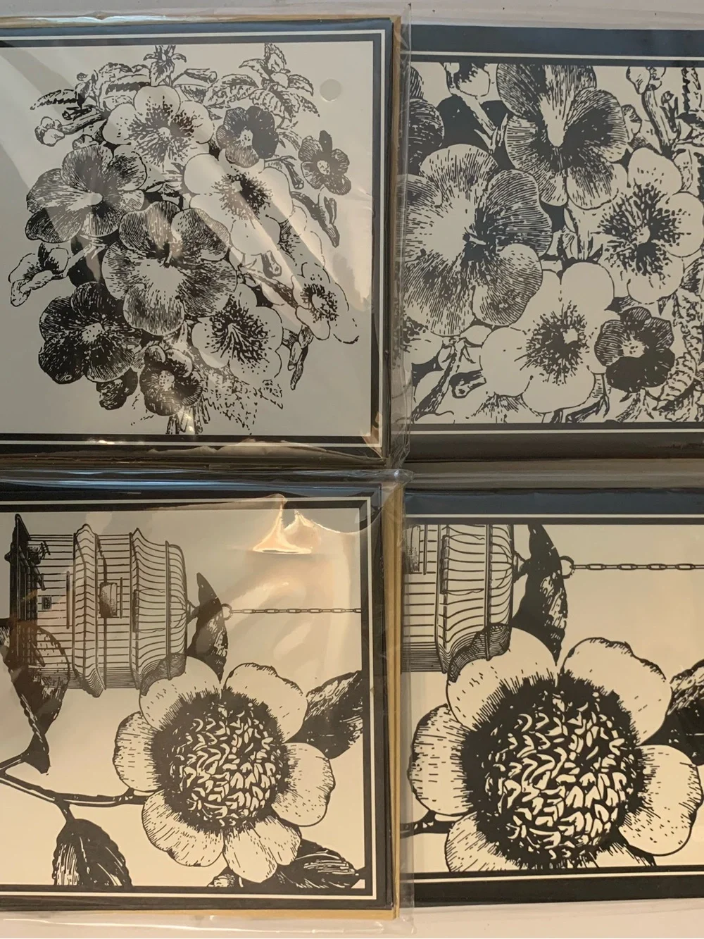Framed Floral journals and note cards Set in Black and White